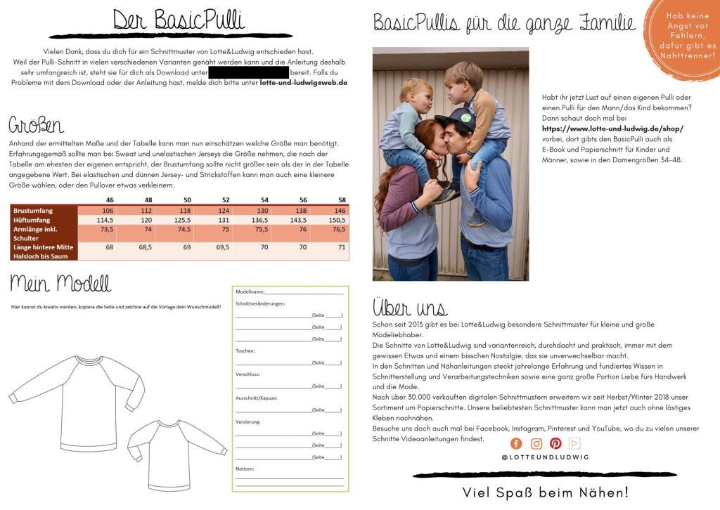 Preview: Papierschnittmuster Basic-Pulli Curvy Gr. 46-58